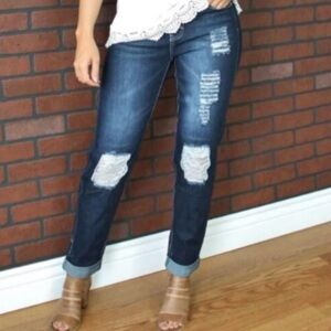 L & B Medium Wash Mid Rise Distressed Straight Jeans Size 6